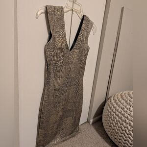 Forever 21 Gold Metallic V-Neck Midi Dress